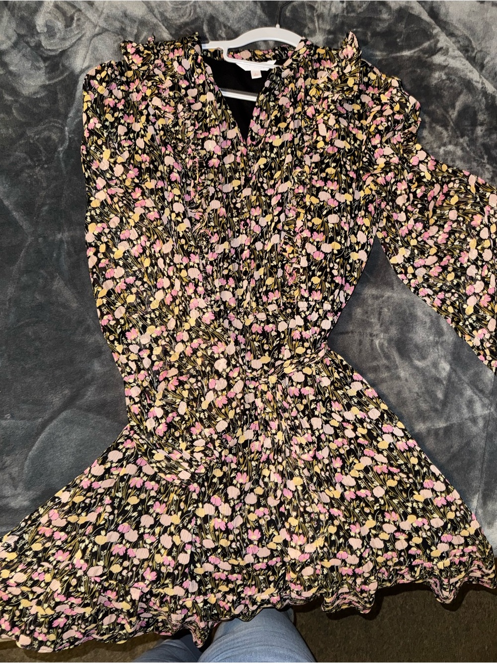 LC Lauren Conrad Pink & Black Floral Midi Dress